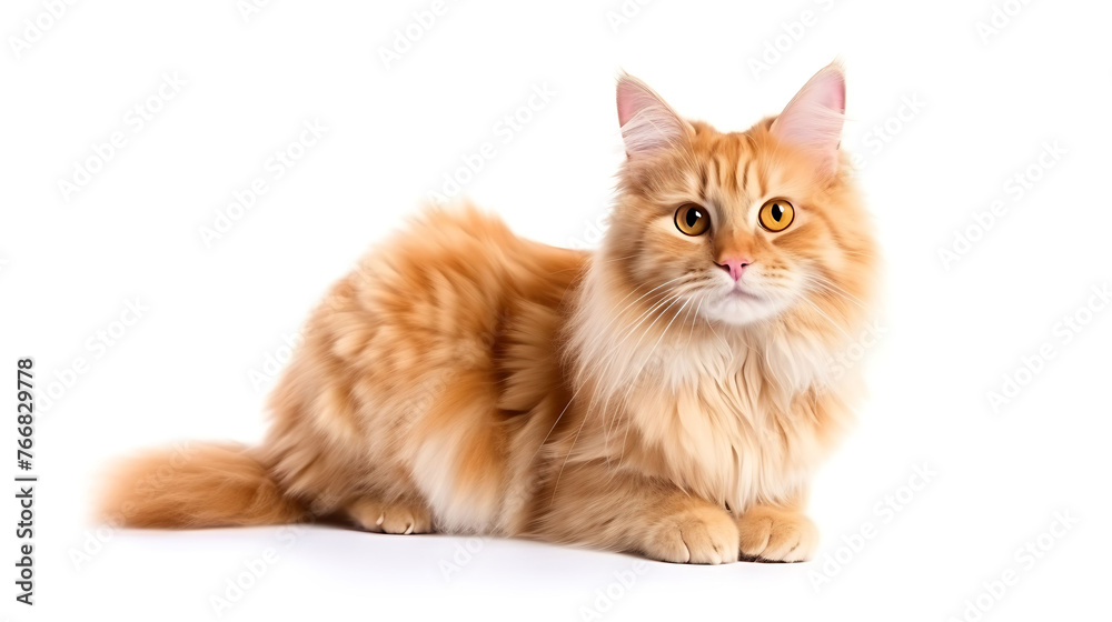 Bright fluffy cat portrait isolated on the white background 