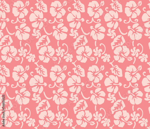 Japanese Hibiscus Flower Vine Vector Seamless Pattern