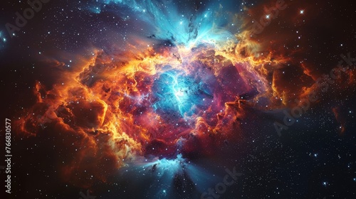 Breathtaking starscape where a colorful nebula unfolds its radiant wings © Media Srock