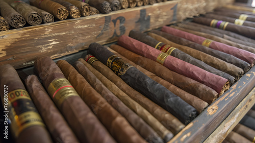 Cuban cigars in a wooden box, closeup