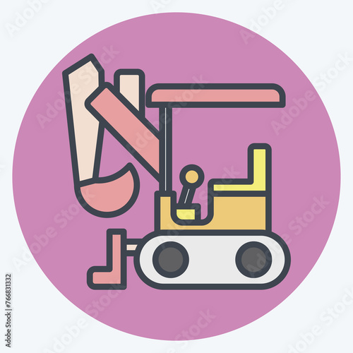 Icon Compact Excavator. related to Construction Vehicles symbol. color mate style. simple design editable. simple illustration