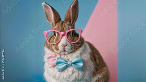 Cool bunny with sunglasses on colorful background. rabbit easter