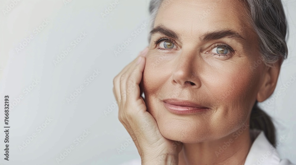 mature mid-aged woman in her 50s isolated on white background, highlighting beauty, skincare, and cosmetics, with a focus on skin care, radiance, and the natural glow of healthy aging mature mid-aged woman in her 50s isolated on white background, highlighting beauty, skincare, and cosmetics, with a focus on skin care, radiance, and the natural glow of healthy aging