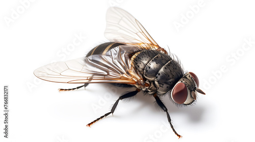 Dirty Common housefly viewed from up high Musca domestica white background  photo