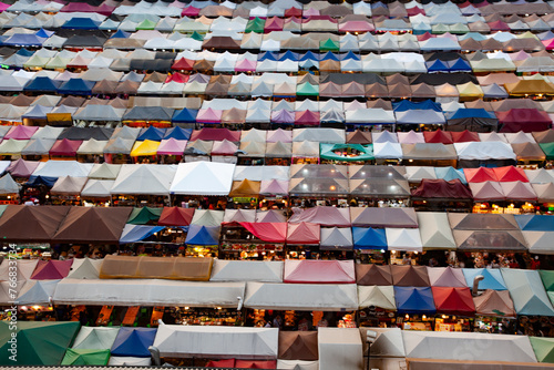 Photography colorful Night Train Market Ratchada, Bangkok, Thailand