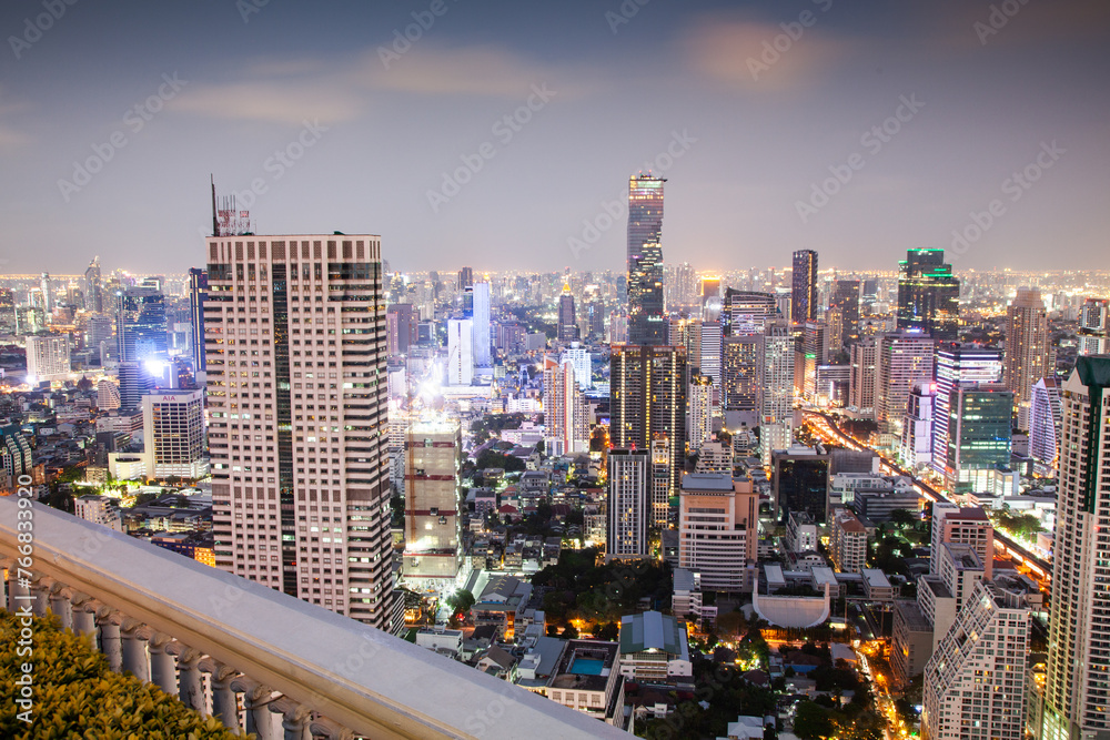 Fototapeta premium aerial night view of Bangkok City skyscrapers Thailand