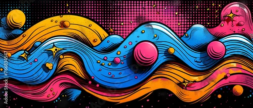 Panel kuchenny z motywem Space and planets colorful minimal cartoon pop art repeat pattern, Comics illustration, retro and 90s style, pop art pattern, abstract crazy and psychedelic background
