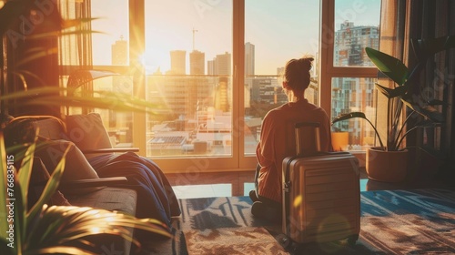 Silhouetted traveler with l...