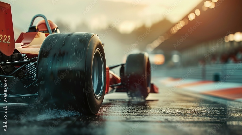 closeup of a formula car running on track in fast speed showcasing racing performance and motion