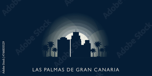  Las Palmas de Gran Canaria cityscape skyline city panorama vector flat modern banner illustration. Spain region emblem idea with landmarks and building silhouettes at sunrise sunset night photo