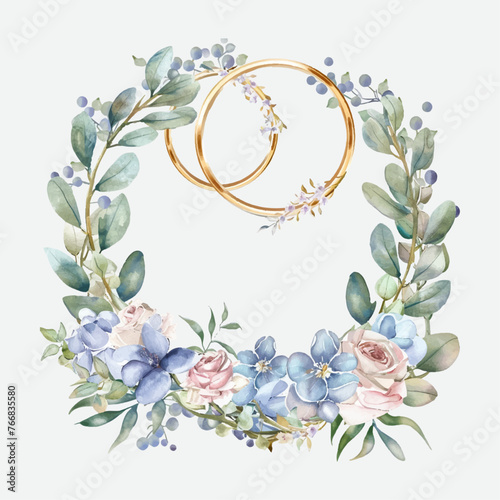Watercolor wedding rings for invitation 05