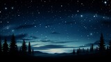 Dramatic view. silhouetted trees with starry sky above the horizon, nature landscape
