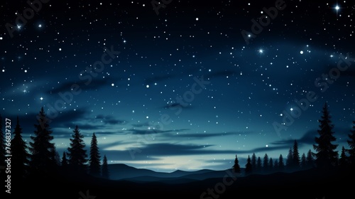 Dramatic view. silhouetted trees with starry sky above the horizon  nature landscape