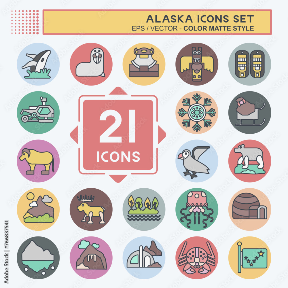 Icon Set Alaska. related to Education symbol. color mate style. simple design editable. simple illustration