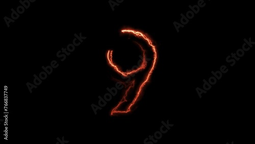 Countdown, Timer Animation with Electricity Effect. Matte Channel Video. High Quality 4K Resolution.