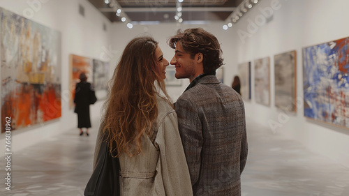 Beautiful couple on a date in a art gallery. 