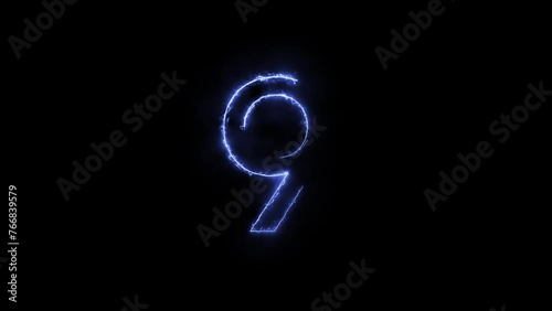 Countdown, Timer Animation with Electricity Effect. Matte Channel Video. High Quality 4K Resolution.