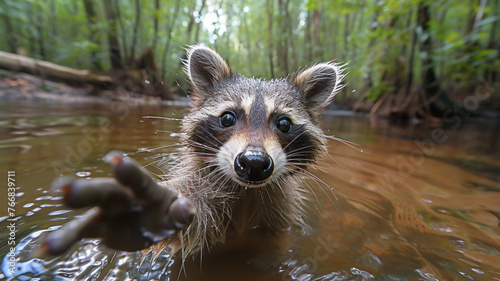A raccoon was caught in a camera trap