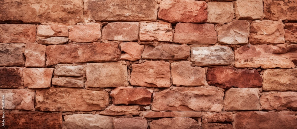 Fototapeta premium An up-close view of a wall made of bricks, showing a multitude of individual bricks in the structure