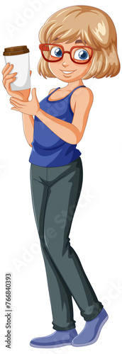 Vector illustration of a woman holding a coffee cup.