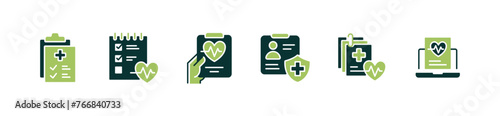 clipboard medical diagnosis patient analysis icon set health check-up document information vector illustration for web and app