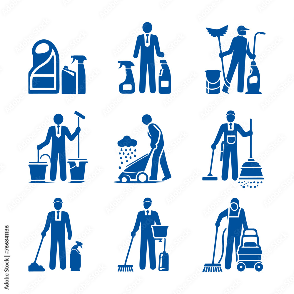 set silhouette illustration of cleaning icons set silhouette illustration of cleaning icons