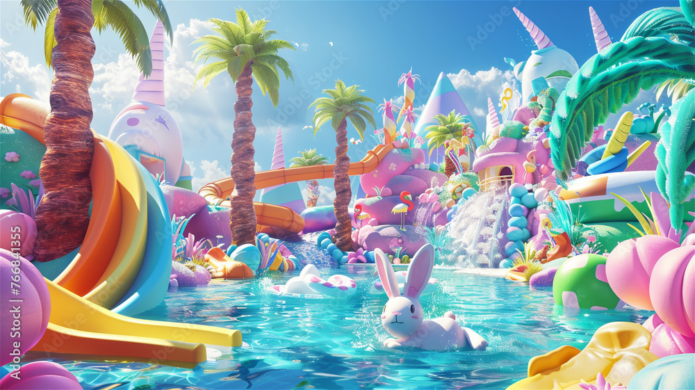 Cartoon landscape of aquapark.