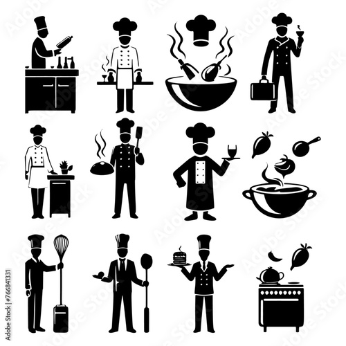 set silhouette illustration of chef