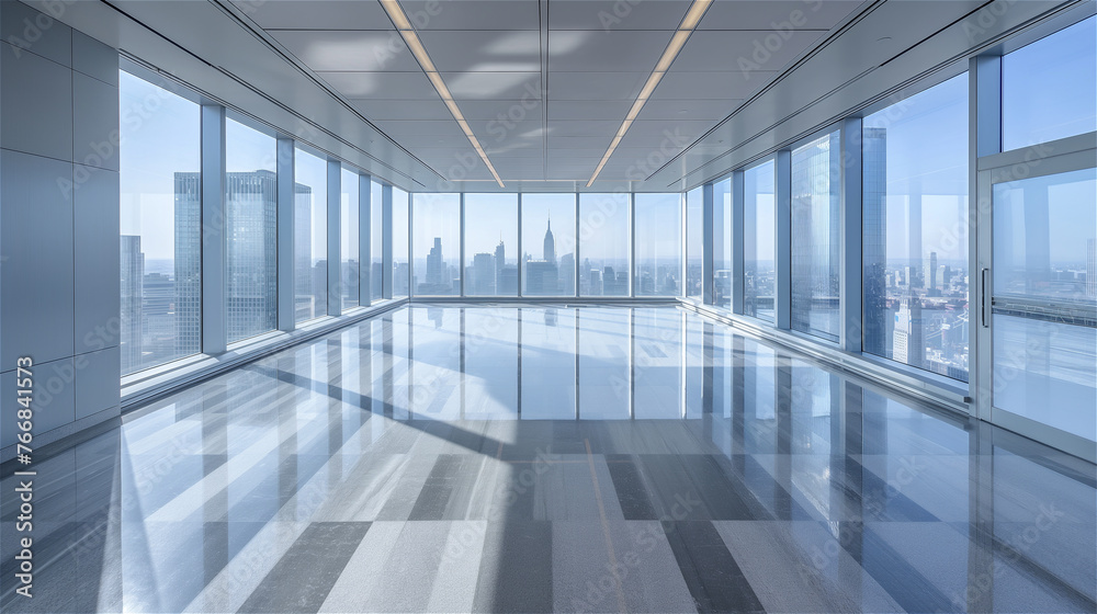 blue office in modern building