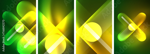 Abstract composition. Aglow in neon hues against the dark, radiating energy and allure, a captivating spectacle of vibrant luminescence