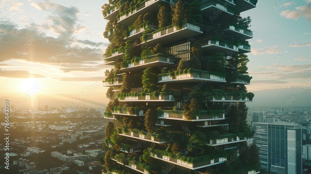 sustainable green architecture in a modern city with an innovative ...