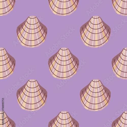 Sea shells vector seamless pattern, mollusks. Flat illustration of seashell.