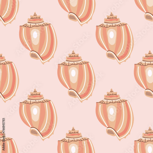 Sea shells vector seamless pattern, mollusks. Flat illustration of seashell.