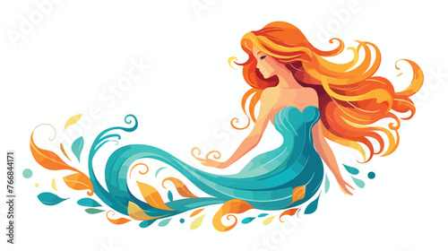 Summer mermaid with brushair fantasy drawing digital