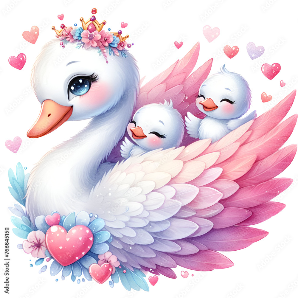 Watercolor Mom and Baby Swan Clipart Mother and Baby PNG Mother's Day ...