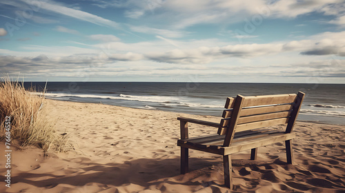 Wooden Benches at the Beach 