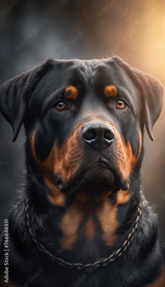 Portrait of a rottweiler dog on a dark background