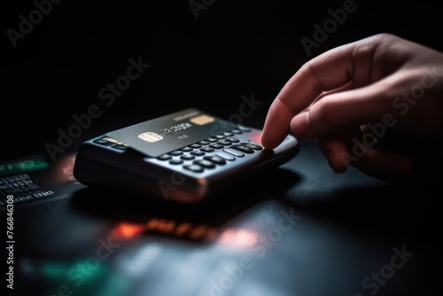 Woman hand using calculator and credit card for online shopping