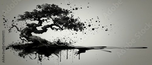   Black & white bonsai photo with ink splatters on top #bonsai #blackandwhite #inksplatters photo