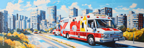 Emergency Ambulance Racing Down an Urban Street in Daytime: The Intersection of Healthcare and Transport Services