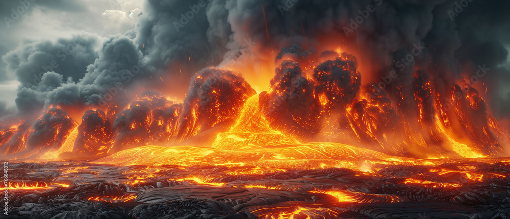 Volcanic Eruption in Apocalyptic Landscape