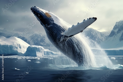 Humpback whale leaps from the water in a dramatic breach  © robfolio