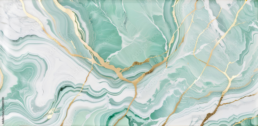 Fototapeta premium Generative AI wave of mint marble gold