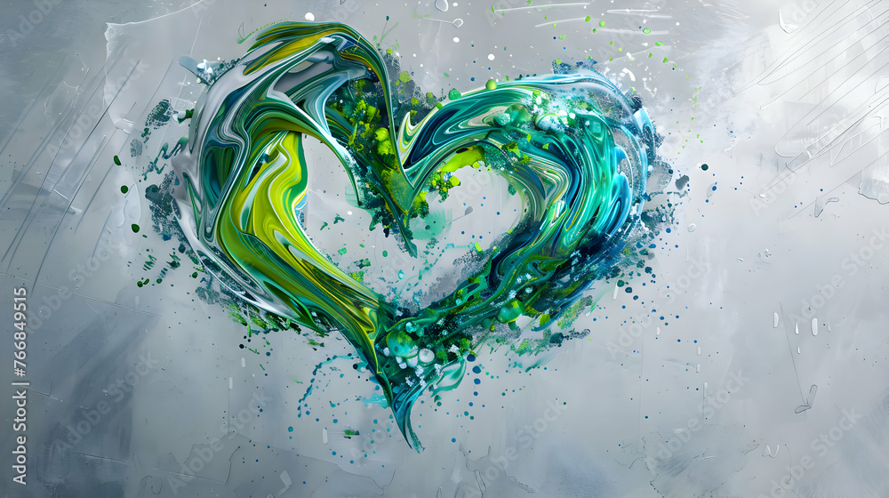 Green heart  liquify on background and wallpaper. earth day concept. Wallpaper earth day. 