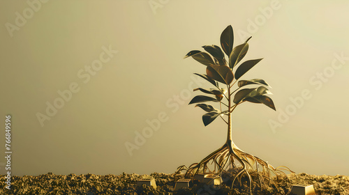 Plant money tree on empty background. 