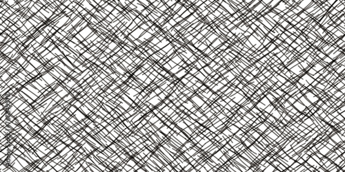Black and white overlay seamless crosshatch pattern. Diagonal interlocking texture of lines that imitates mesh, sackcloth or burlap. Vector illustration