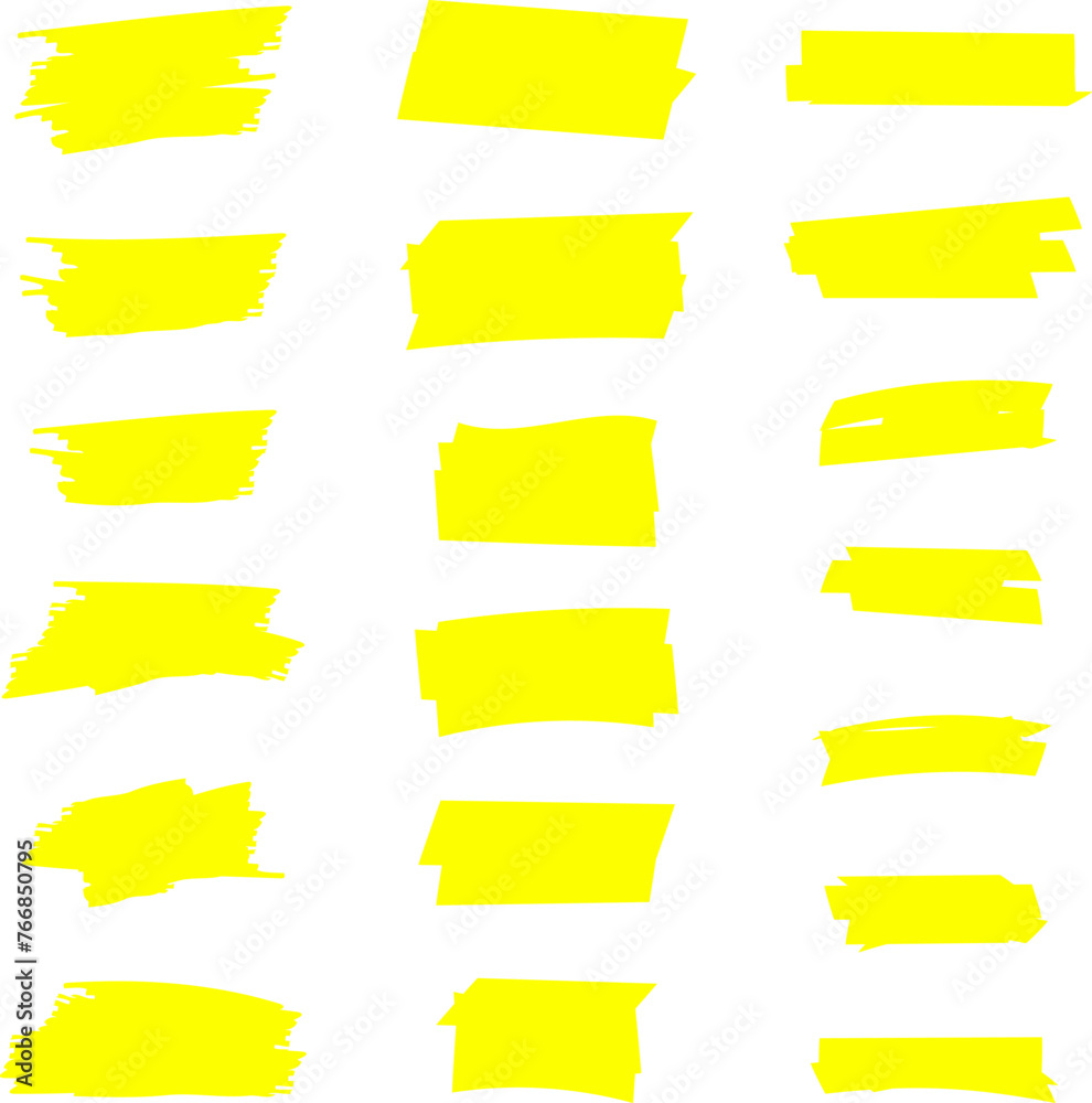 Highlighter line yellow marker strokes lines isolated on white background vector set. Hand drawn yellow highlight marker lines. Marker pen highlight strokes. Highlighter line yellow marker strokes lines isolated on white background vector set. Hand drawn yellow highlight marker lines. Marker pen highlight strokes.