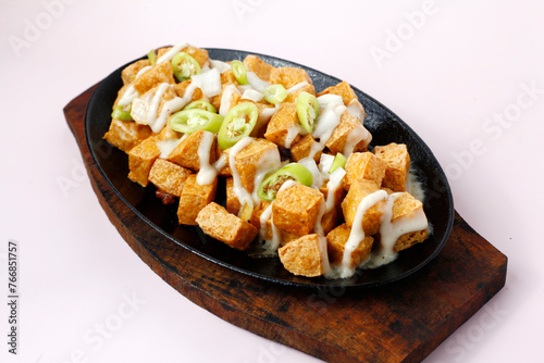 Freshly cooked Filipino food called Tofu Sisig