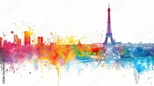 Paris en couleur pour les jeux olympiques, aquarelle sur une vue de la capitale française, illustration ia générative photo
