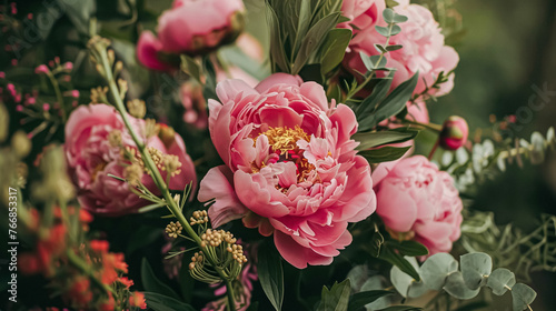 Wedding decoration with peonies  floral decor and event celebration  peony flowers and wedding ceremony in the garden  English country style